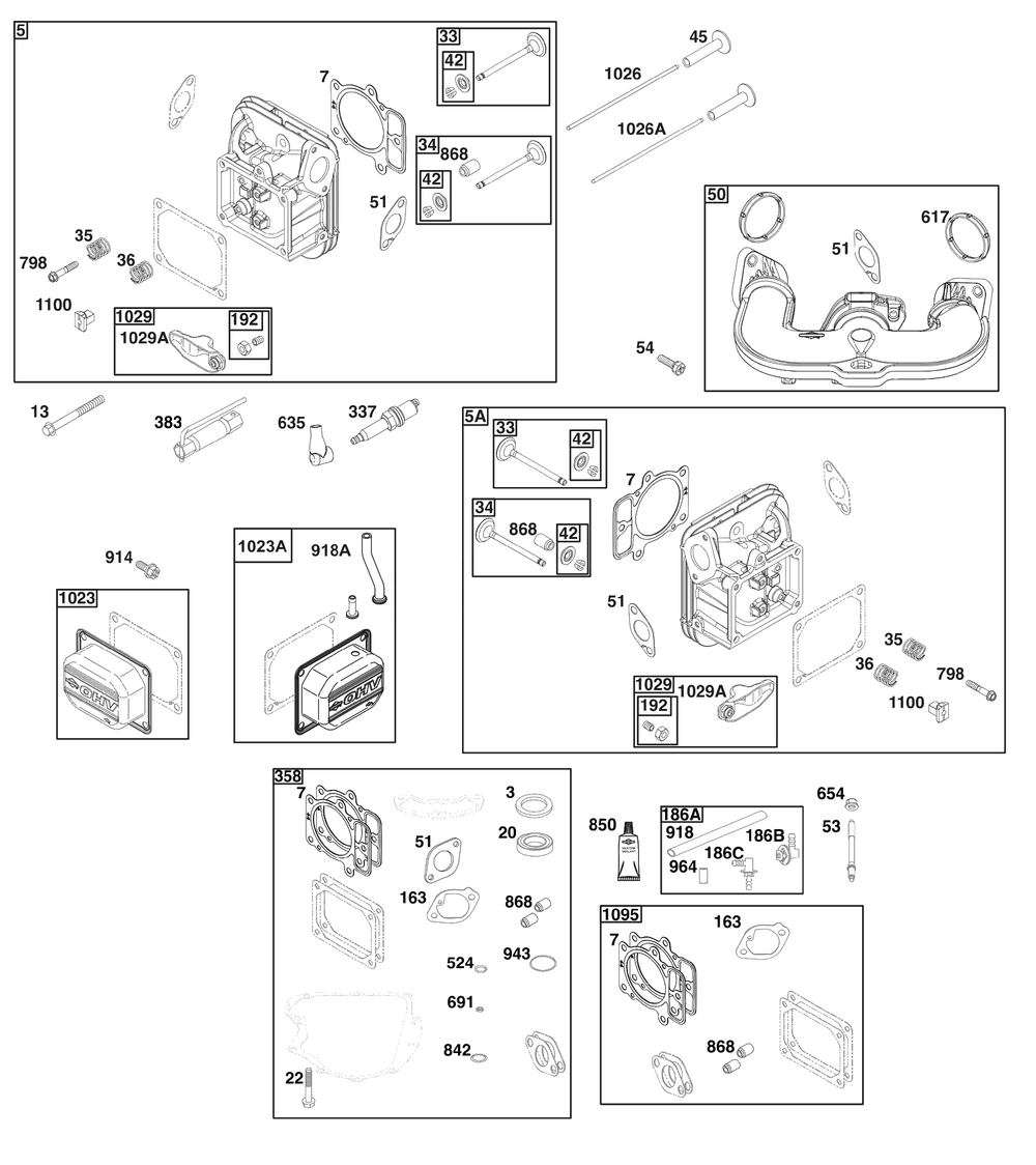Cylinder Head Group Diagram and Parts List for 40N877-0028-B5  Briggs and Stratton Engine